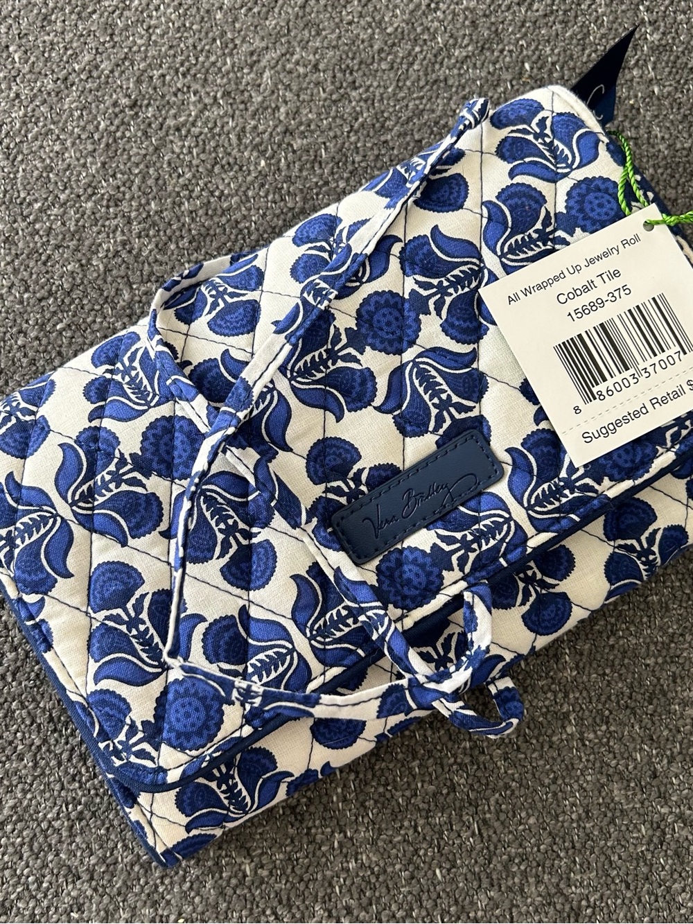 Vera Bradley Cobalt Tile Blue Quilted All Wrapped Up Jewelry Roll